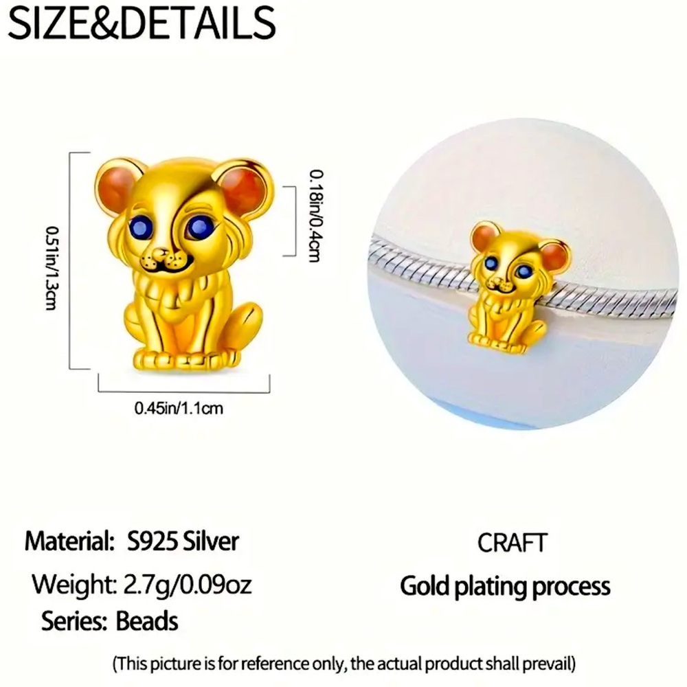 925 sterling silver Gold Lion Charm with Blue Eyes for bracelets/necklaces NWT - Picture 4 of 6